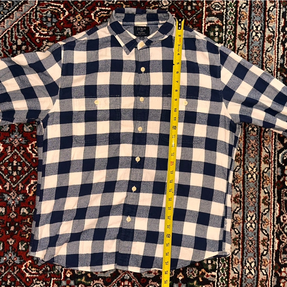 J.Crew Flannel Buffalo Check Button Down Shirt Navy White Men’s Large - Picture 5 of 5